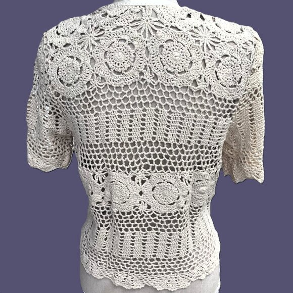 🆕🩷 Gorgeous 100% Cotton Short Sleeved Hand-crocheted Unlined Jacket in Natural - Picture 2 of 5